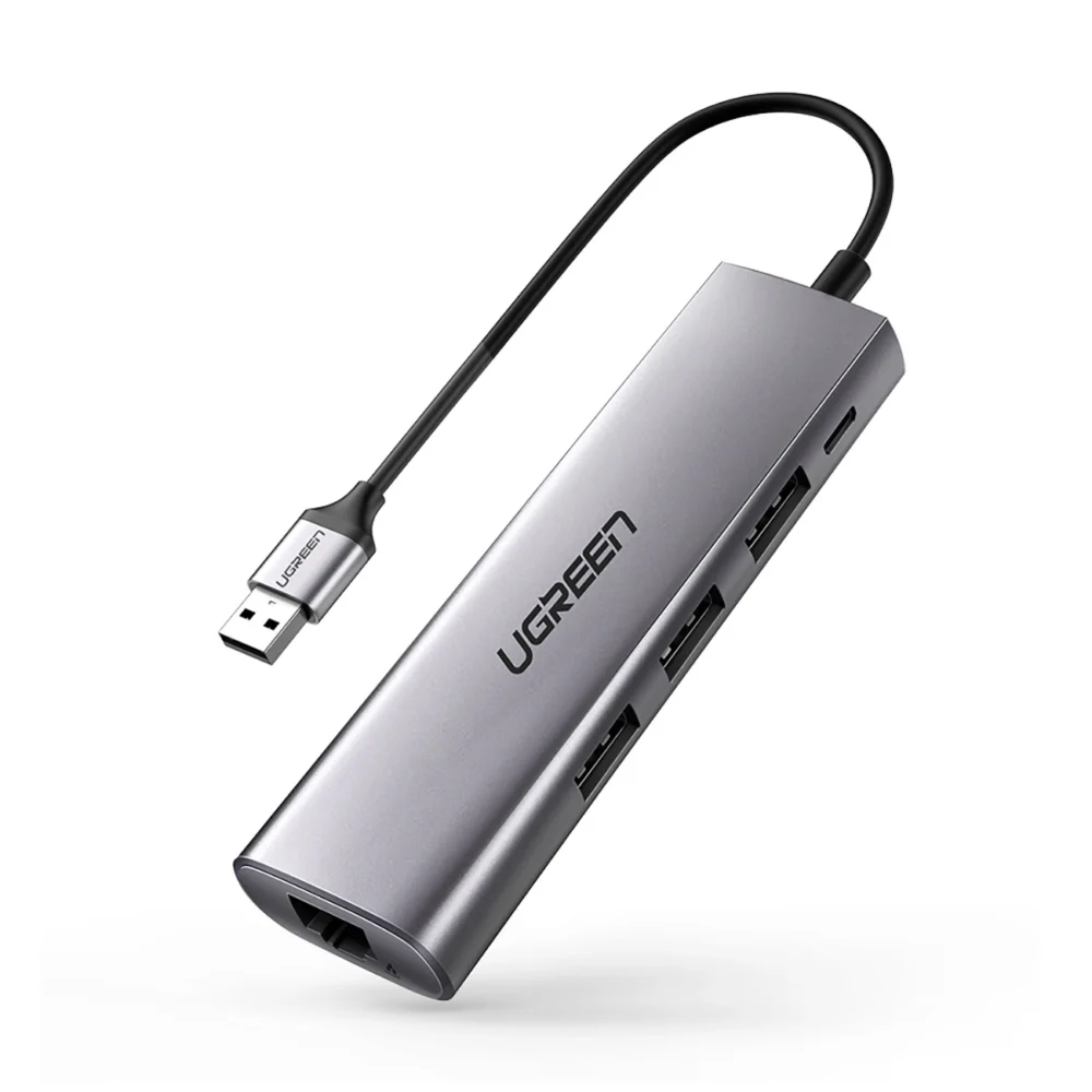 Ugreen CM266 60812 5in1 USB-A 3.0 - RJ45 / 3x USB-A 3.0 / micro USB adapter - grayeng
