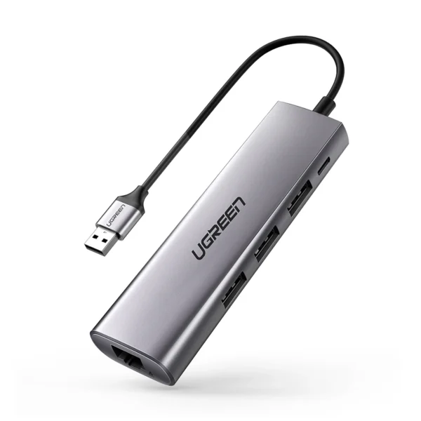 Ugreen CM266 60812 5in1 USB-A 3.0 - RJ45 / 3x USB-A 3.0 / micro USB adapter - grayeng