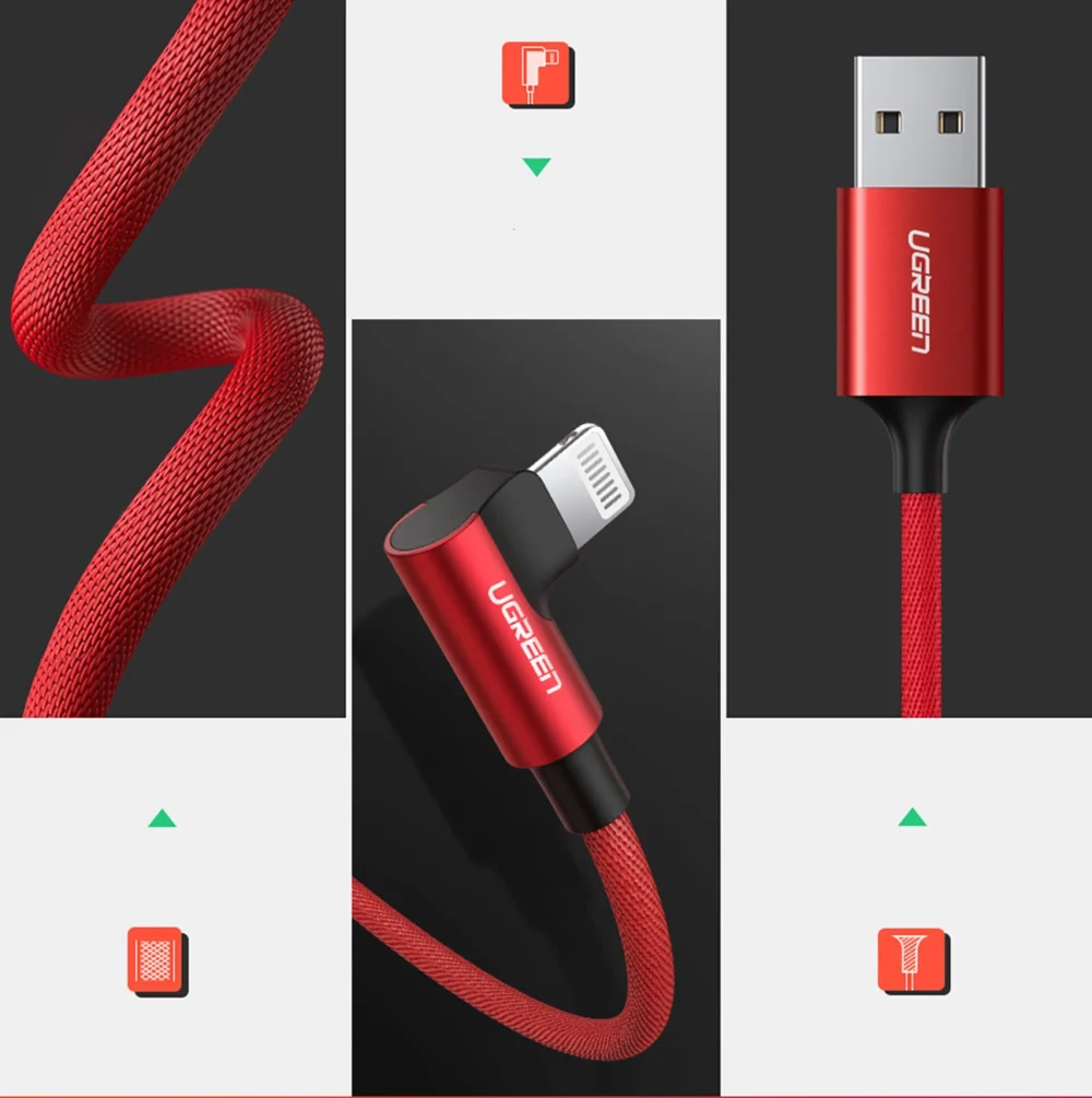 Ugreen US299 60555 angled Lightning / USB-A MFi cable 2.4A 1m - redeng