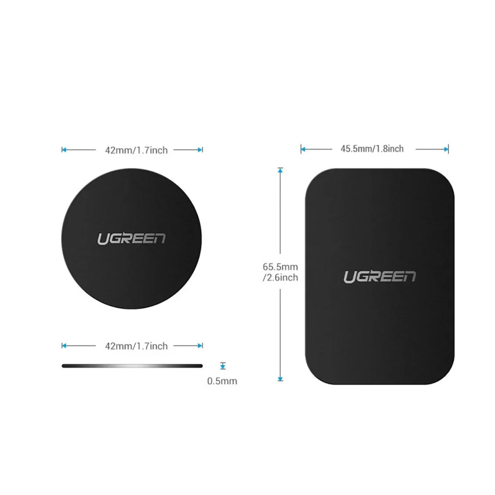 Ugreen LP123 60410 round/rectangular metal plates for magnetic phone holders - black (2 pcs)eng