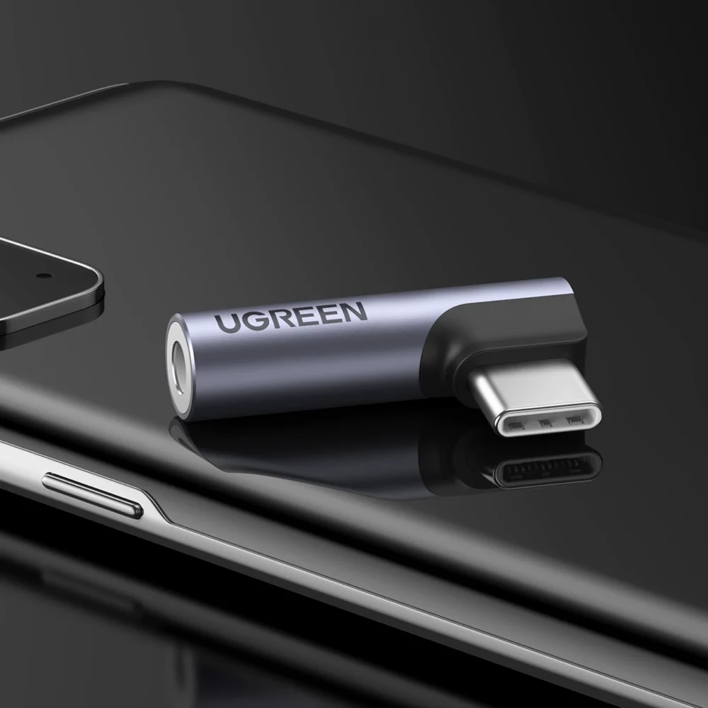Ugreen AV154 80384 USB-C adapter (male) angled / mini jack 3.5mm (female) - grayeng