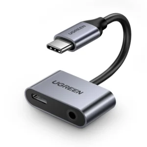 Ugreen CM193 50596 audio adapter two-port USB-C (male) - mini jack 3.5mm / USB-C (female) - grayeng
