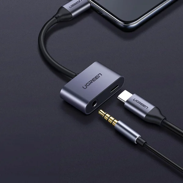 Ugreen CM193 50596 audio adapter two-port USB-C (male) - mini jack 3.5mm / USB-C (female) - grayeng