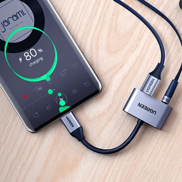 Ugreen CM193 50596 audio adapter two-port USB-C (male) - mini jack 3.5mm / USB-C (female) - grayeng
