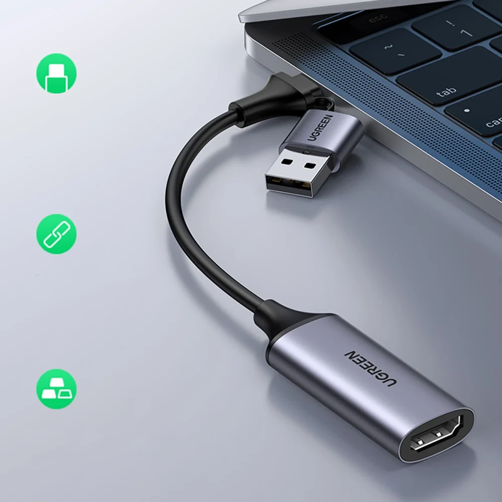Ugreen CM489 40189 HDMI Adapter (Female) - USB-A / USB-C (Male) - Grayeng