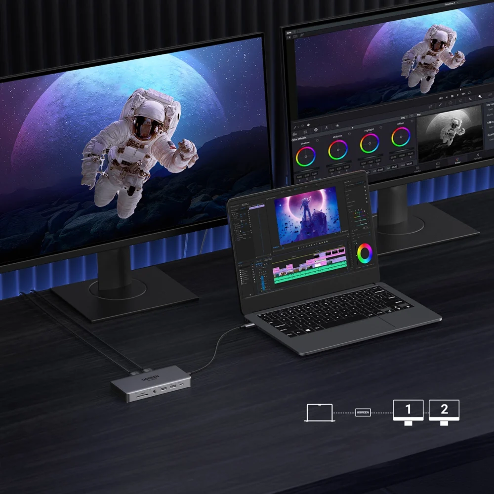 HUB Ugreen CM681 15978 13in1 USB-C - 2x USB-A 3.2 / 2x USB-A 3.0 / USB-C 3.2 / 2x HDMI / DisplayPort / RJ45 / SD and TF / AUX / USB-C PDeng