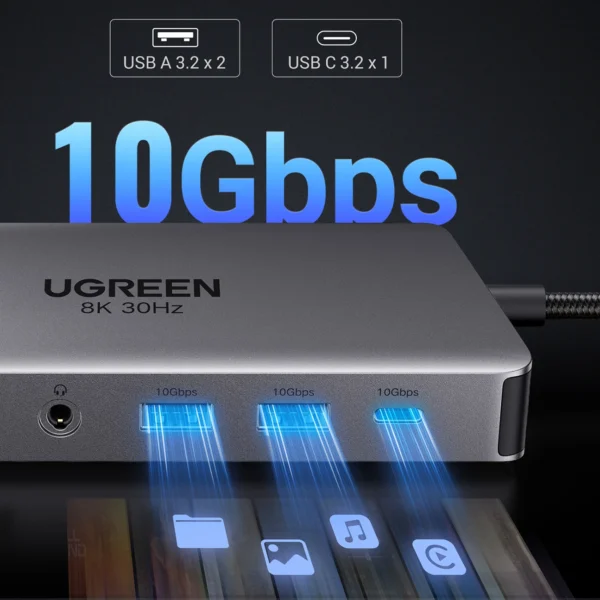 HUB Ugreen CM681 15978 13in1 USB-C - 2x USB-A 3.2 / 2x USB-A 3.0 / USB-C 3.2 / 2x HDMI / DisplayPort / RJ45 / SD and TF / AUX / USB-C PDeng