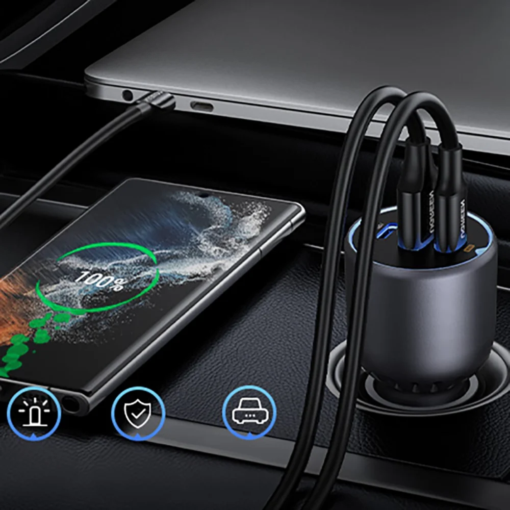 Ugreen EC705 car charger 130W 2x USB-C 1x USB-A - grayeng