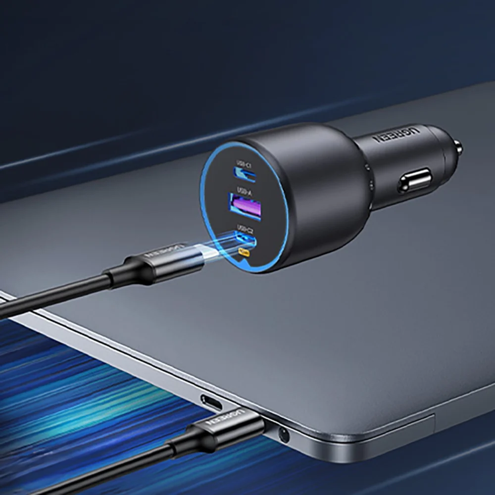 Ugreen EC705 car charger 130W 2x USB-C 1x USB-A - grayeng