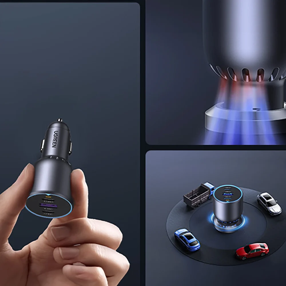 Ugreen EC705 car charger 130W 2x USB-C 1x USB-A - grayeng