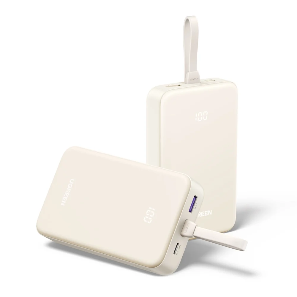 Ugreen PB505 Powerbank 20000mAh 22.5W USB-C USB-A Built-in USB-C Cable - Whiteeng