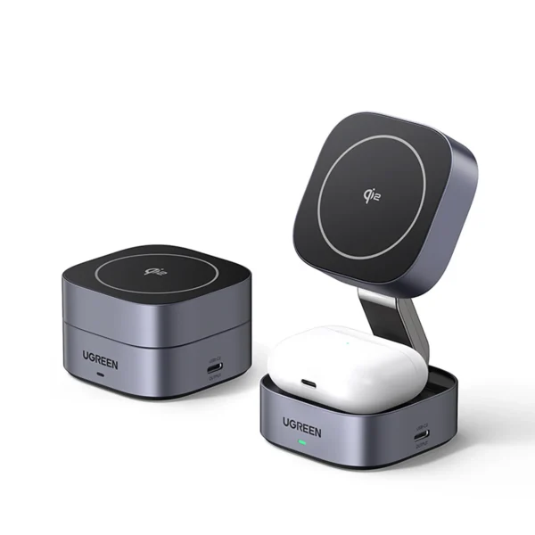 Ugreen W702 3in1 inductive charger with MagSafe / Qi2 and USB-C port for phone / headphones - blackeng