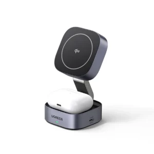 Ugreen W702 3in1 inductive charger with MagSafe / Qi2 and USB-C port for phone / headphones - blackeng