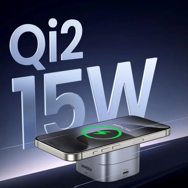 Ugreen W702 3in1 inductive charger with MagSafe / Qi2 and USB-C port for phone / headphones - blackeng