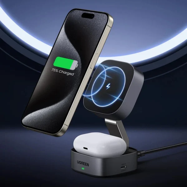Ugreen W526 3in1 MagSafe / Qi inductive charger for phone / headphones with USB-C port - blackeng