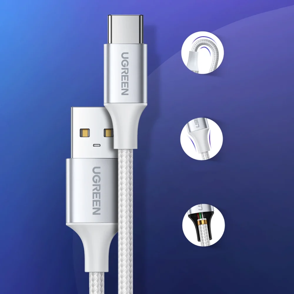 Ugreen US288 60131 USB-A / USB-C QC 3.0 3A 1m cable - whiteeng