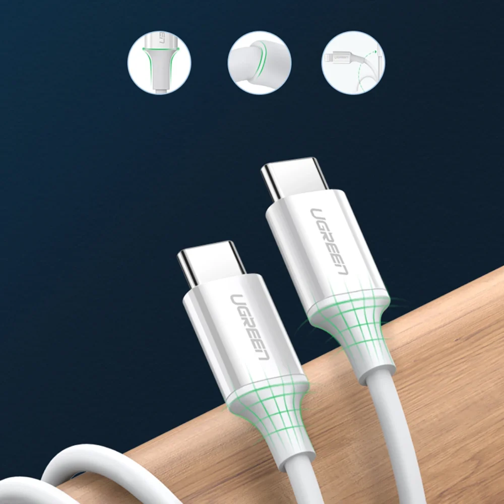 Ugreen US264 60519 USB-C / USB-C PD QC AFC Cable 1.5m - Whiteeng