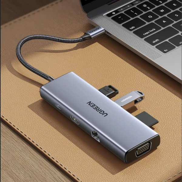 Ugreen CM498 15600 USB-C Adapter - 3x USB-A 3.0 / HDMI / VGA / RJ45 / SD / TF Card Reader / USB-C PD - Grayeng