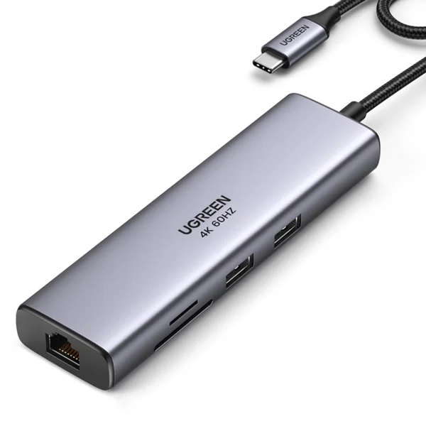 Ugreen CM512 90568 USB-C Adapter - 2x USB-A 3.0 / HDMI / RJ45 / SD and TF Card Reader / USB-C PD 100W - Grayeng