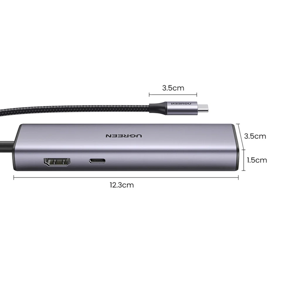 Ugreen CM512 90568 USB-C Adapter - 2x USB-A 3.0 / HDMI / RJ45 / SD and TF Card Reader / USB-C PD 100W - Grayeng
