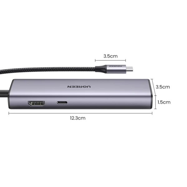 Ugreen CM512 90568 USB-C Adapter - 2x USB-A 3.0 / HDMI / RJ45 / SD and TF Card Reader / USB-C PD 100W - Grayeng