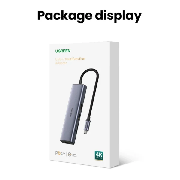 Ugreen CM512 90568 USB-C Adapter - 2x USB-A 3.0 / HDMI / RJ45 / SD and TF Card Reader / USB-C PD 100W - Grayeng