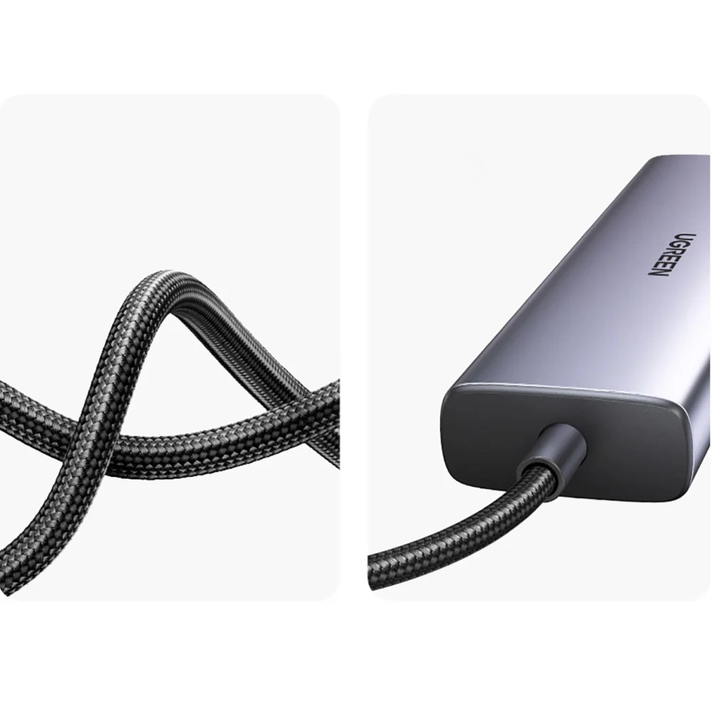 Ugreen CM512 90568 USB-C Adapter - 2x USB-A 3.0 / HDMI / RJ45 / SD and TF Card Reader / USB-C PD 100W - Grayeng