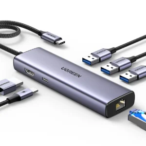 HUB Ugreen CM512 15598 6in1 USB-C - 3x USB-A 3.0 / HDMI / RJ45 / USB-C PD - grayeng