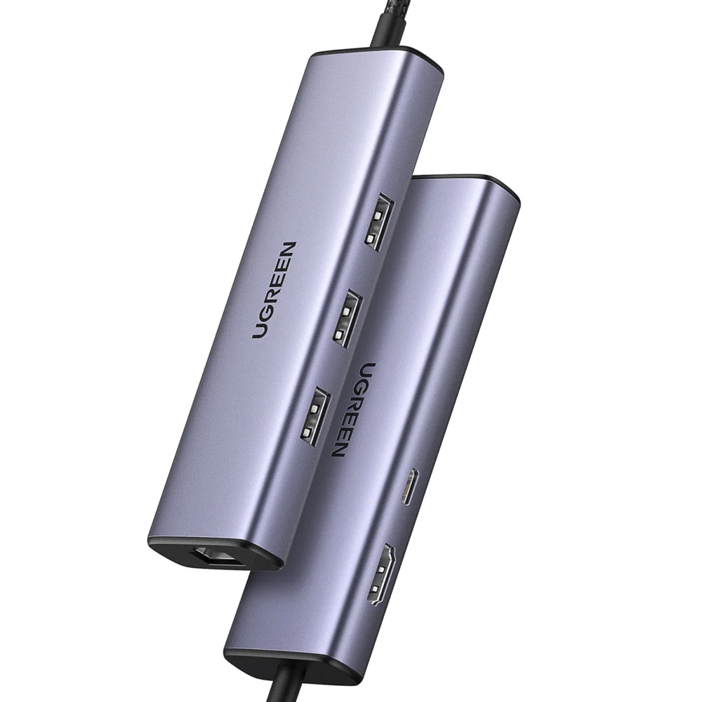 HUB Ugreen CM512 15598 6in1 USB-C - 3x USB-A 3.0 / HDMI / RJ45 / USB-C PD - grayeng