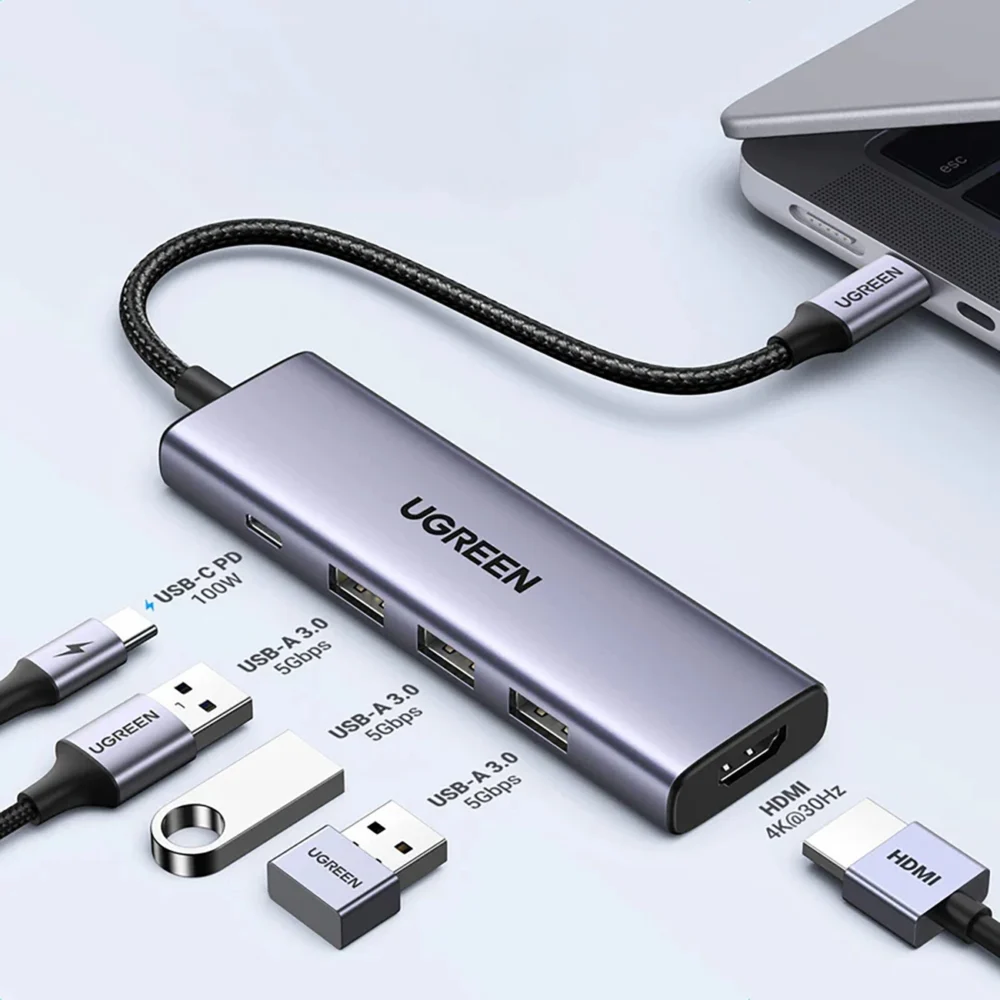 HUB Ugreen CM511 15597 5in1 USB-C - USB-C PD / HDMI / 3x USB-A 3.0 - grayeng