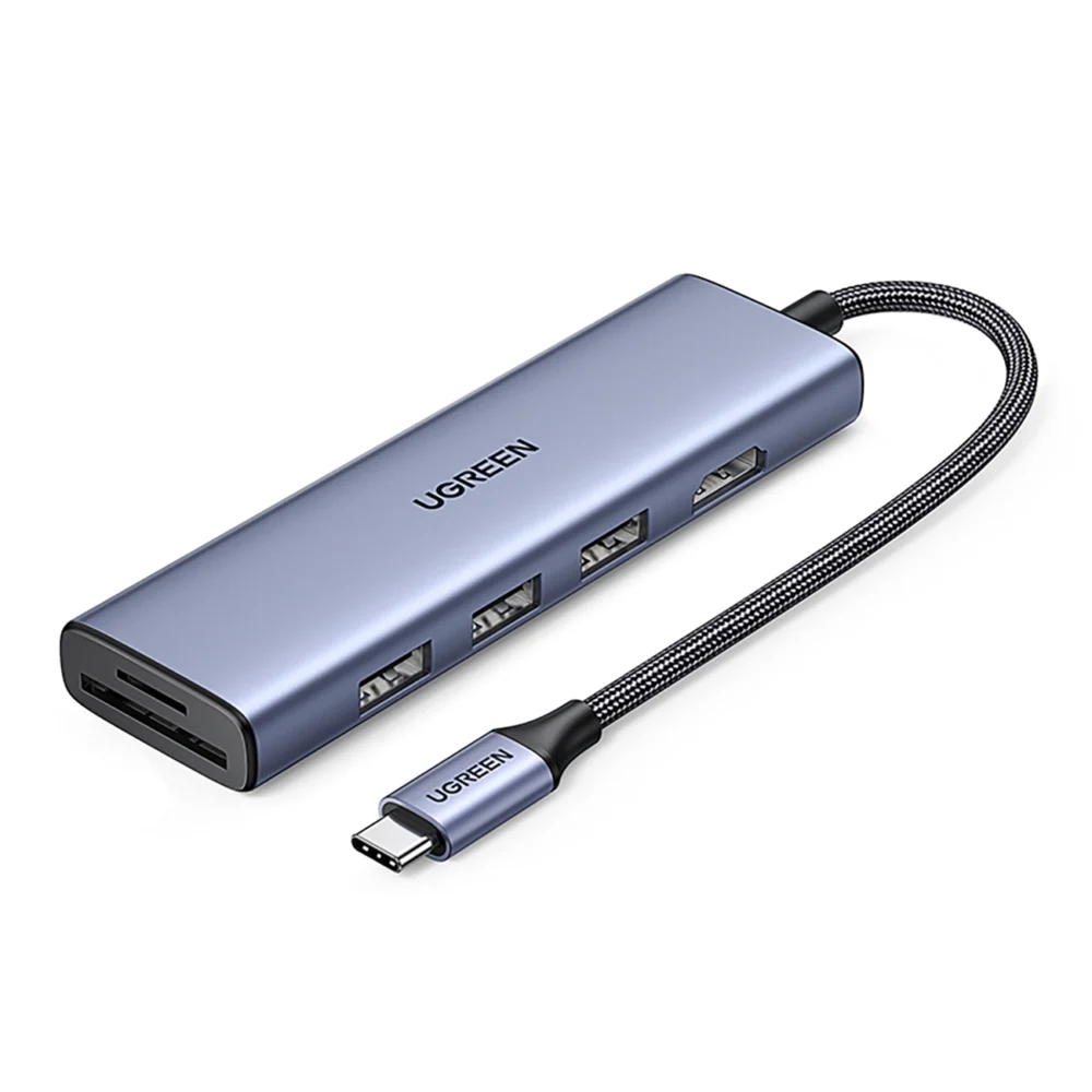 HUB Ugreen CM511 20956A 6in1 USB-C - HDMI / 3x USB-A 3.0 / SD/TF card reader - grayeng