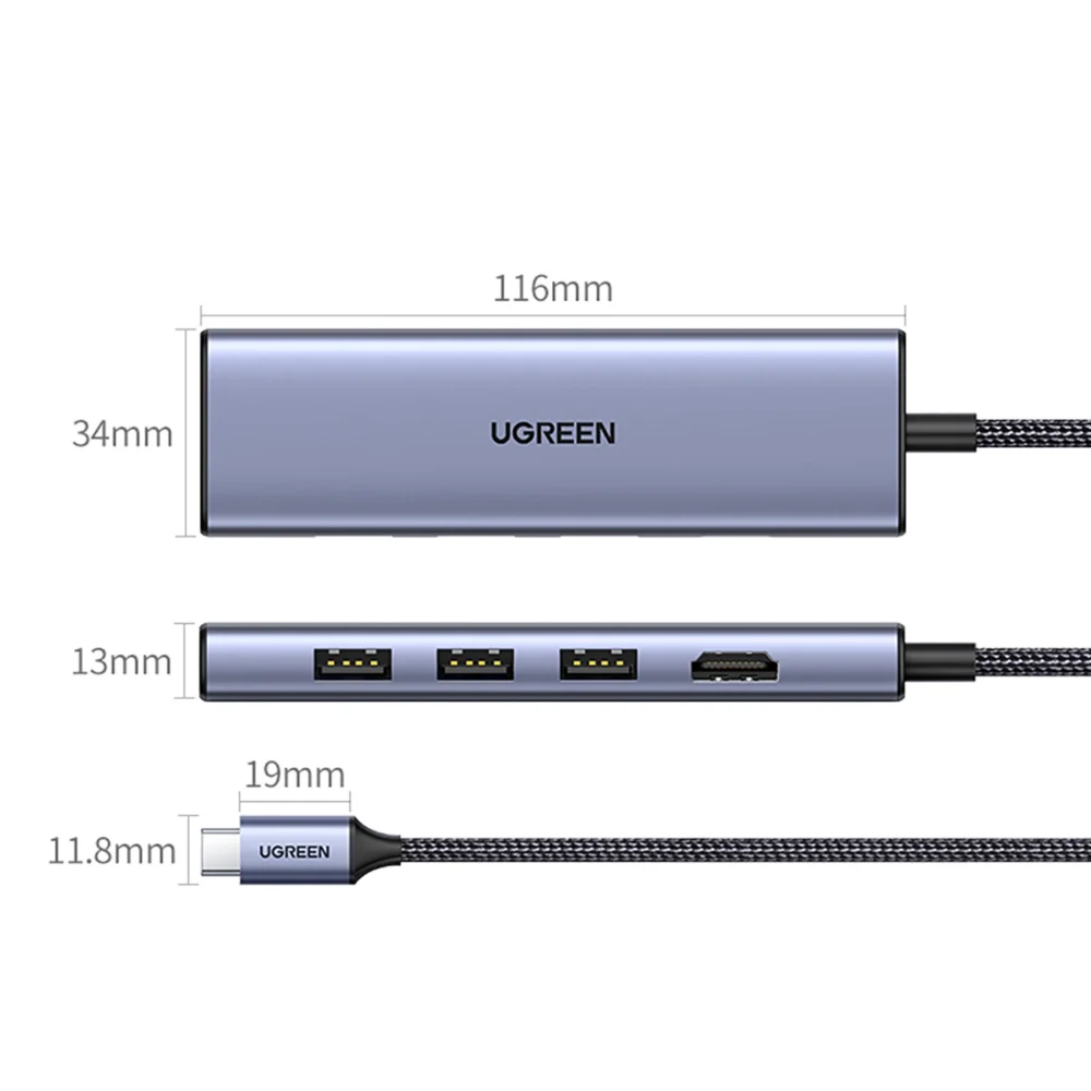 HUB Ugreen CM511 20956A 6in1 USB-C - HDMI / 3x USB-A 3.0 / SD/TF card reader - grayeng
