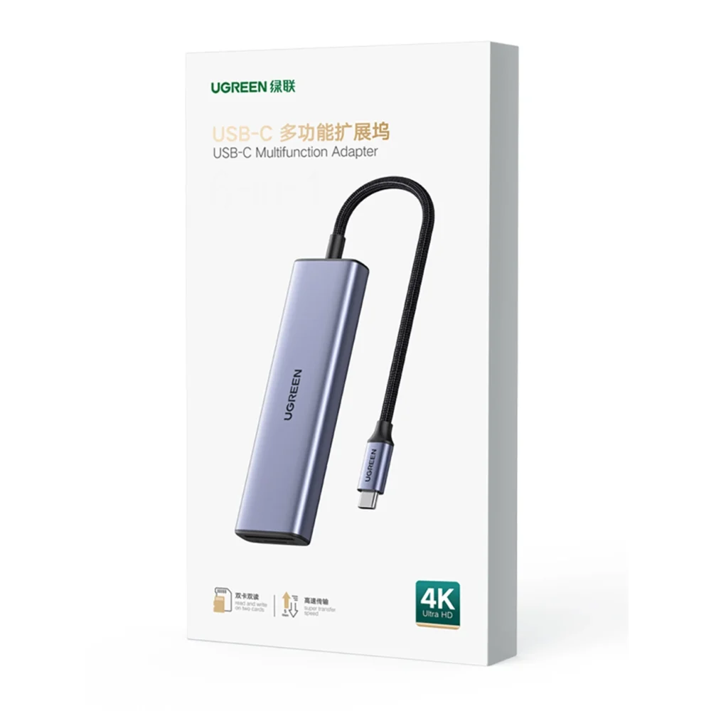 HUB Ugreen CM511 20956A 6in1 USB-C - HDMI / 3x USB-A 3.0 / SD/TF card reader - grayeng