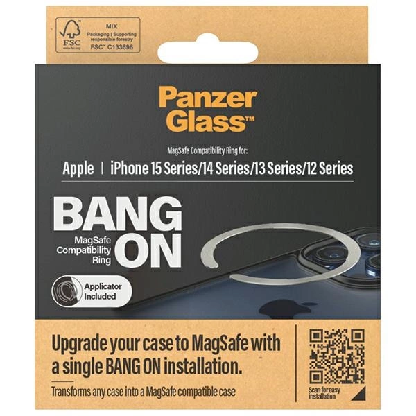 MagSafe PanzerGlass Bang ON ring for iPhone 12 / 13 / 14 / 15 - silvereng