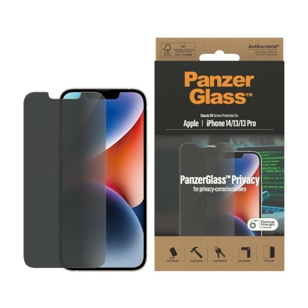 PanzerGlass Classic Fit Privacy Antibacterial Glass for iPhone 14/13 Pro/13eng