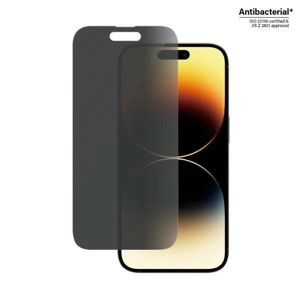 PanzerGlass Classic Fit antibacterial privacy glass for iPhone 14 Proeng