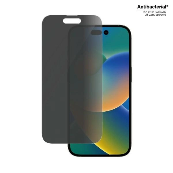 PanzerGlass Classic Fit antibacterial privacy glass for iPhone 14 Proeng