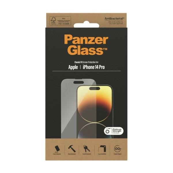 PanzerGlass Classic Fit antibacterial glass for iPhone 14 Proeng