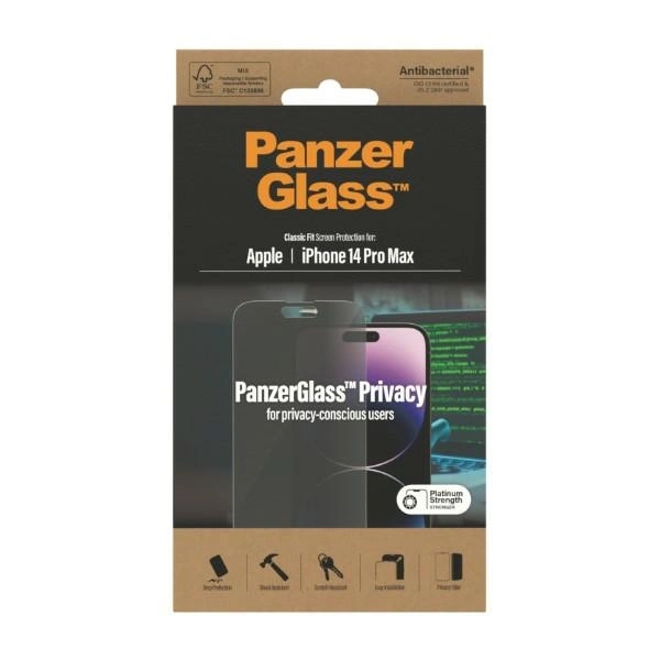 PanzerGlass Classic Fit antibacterial privacy glass for iPhone 14 Pro Maxeng