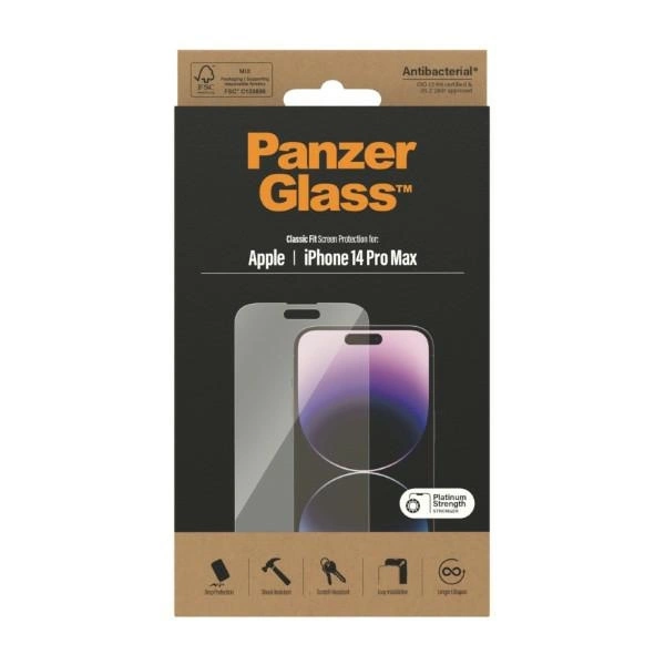PanzerGlass Classic Fit antibacterial glass for iPhone 14 Pro Maxeng