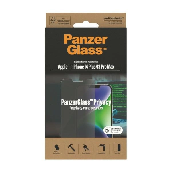 PanzerGlass Classic Fit Privacy Antibacterial Glass for iPhone 14 Plus/13 Pro Maxeng