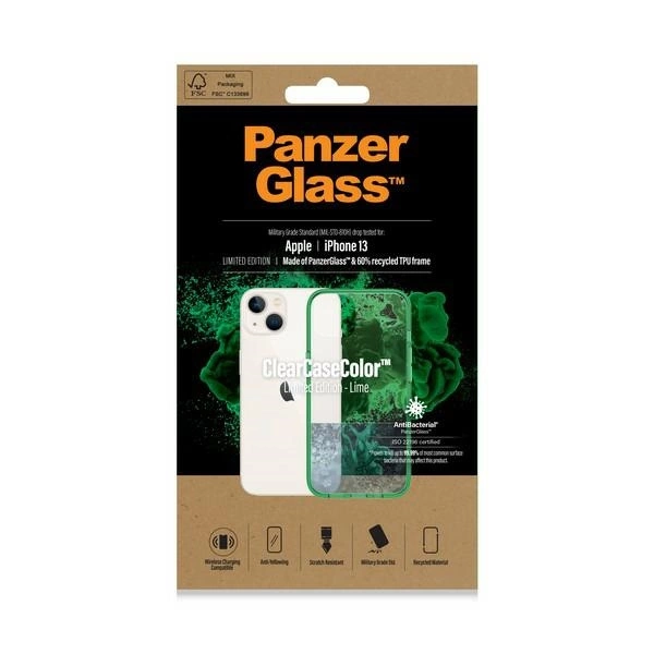 PanzerGlass ClearCase antibacterial case with Military Grade certificate for iPhone 13 / 14 / 15 - transparent greeneng