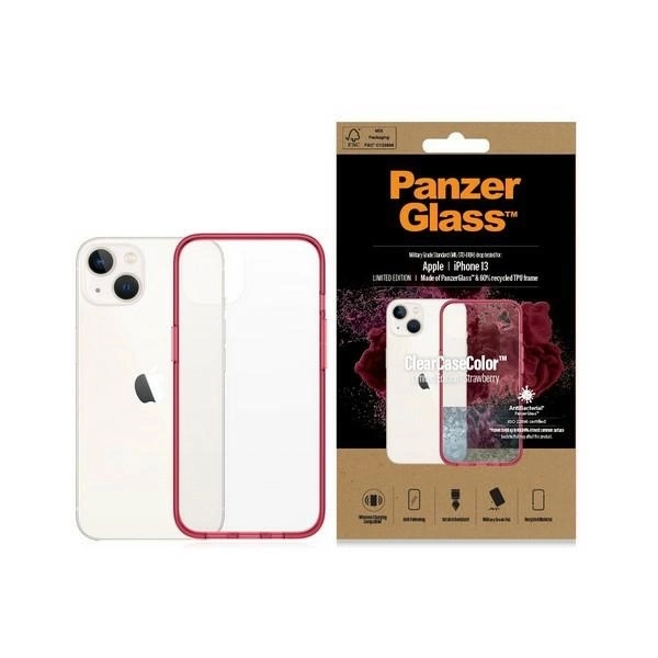 PanzerGlass ClearCase antibacterial case with Military Grade certificate for iPhone 13 / 14 / 15 - transparent pinkeng