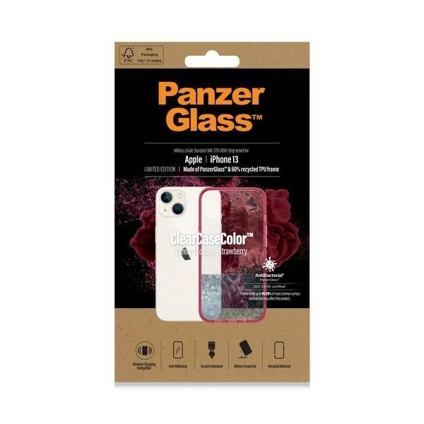PanzerGlass ClearCase antibacterial case with Military Grade certificate for iPhone 13 / 14 / 15 - transparent pinkeng
