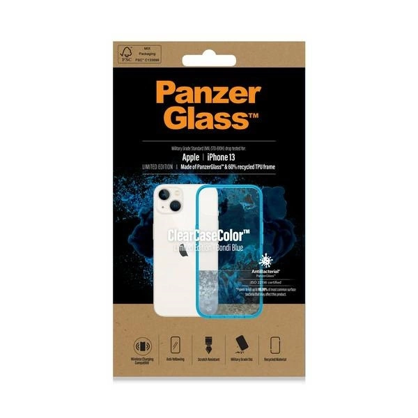 PanzerGlass ClearCase antibacterial case with Military Grade certificate for iPhone 13 / 14 / 15 - transparent blueeng