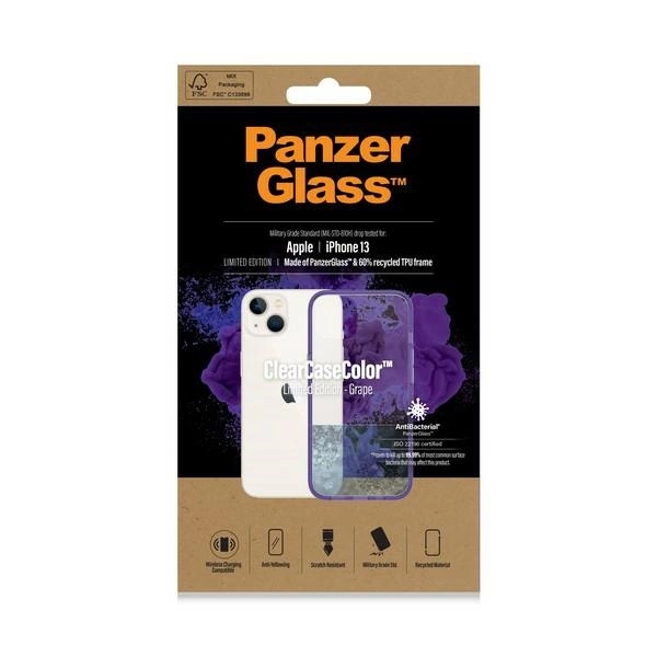 PanzerGlass ClearCase antibacterial case with Military Grade certificate for iPhone 13 / 14 / 15 - transparent purpleeng
