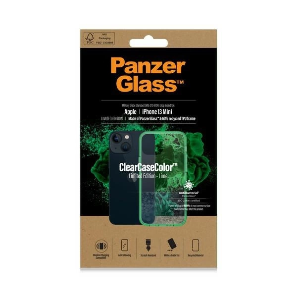 PanzerGlass ClearCase antibacterial Military Grade certified case for iPhone 13 mini - transparent greeneng