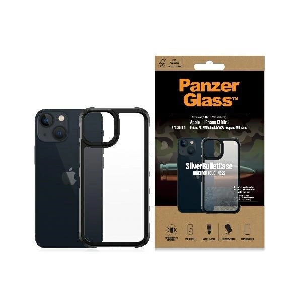 PanzerGlass ClearCase antibacterial Military Grade certified case for iPhone 13 mini - transparent and blackeng