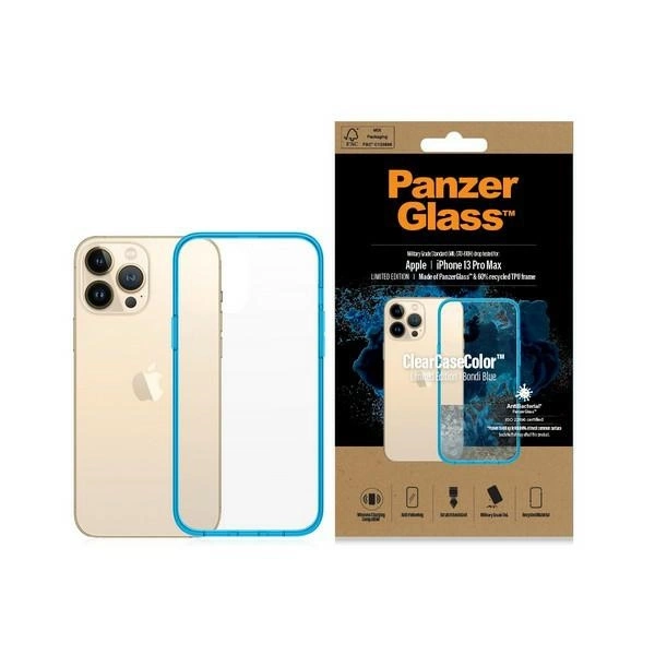 PanzerGlass ClearCase Antibacterial Military Grade Certified Case for iPhone 13 Pro Max - Transparent Blueeng