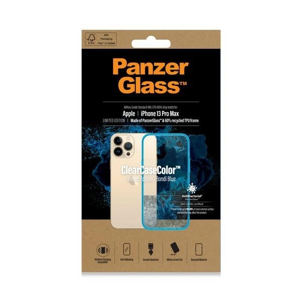 PanzerGlass ClearCase Antibacterial Military Grade Certified Case for iPhone 13 Pro Max - Transparent Blueeng